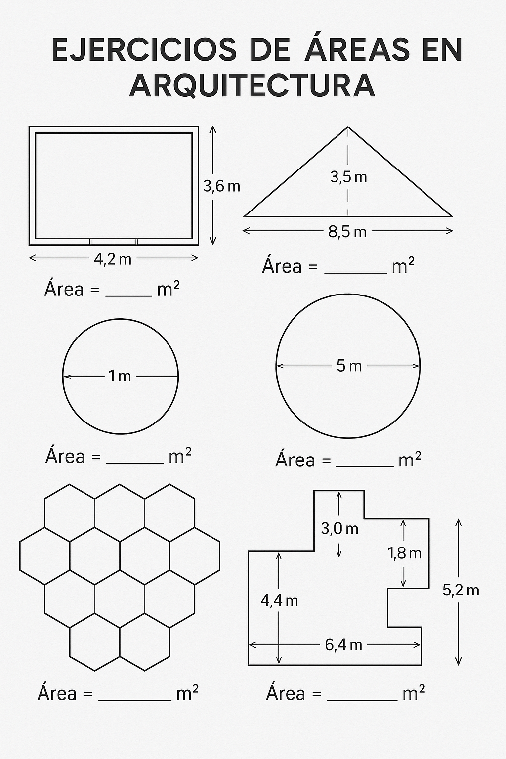 Ejercicios completos de áreas en arquitectura