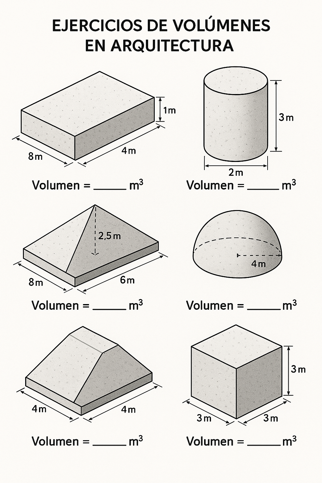 Ejercicios completos de volúmenes en arquitectura