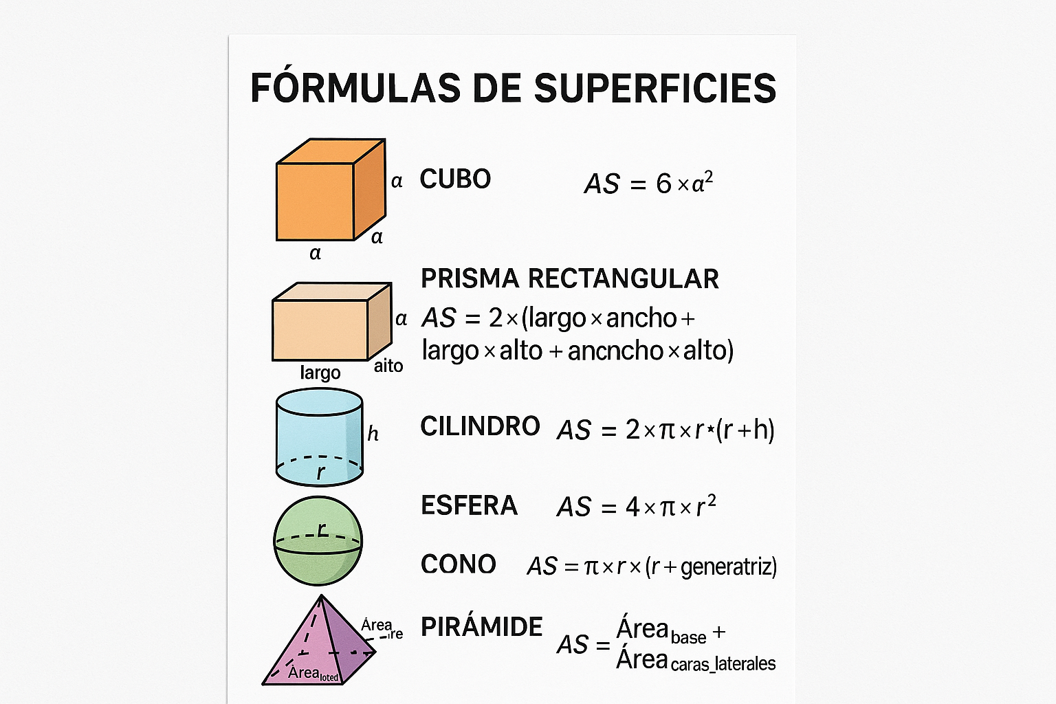 Fórmulas de superficies en español