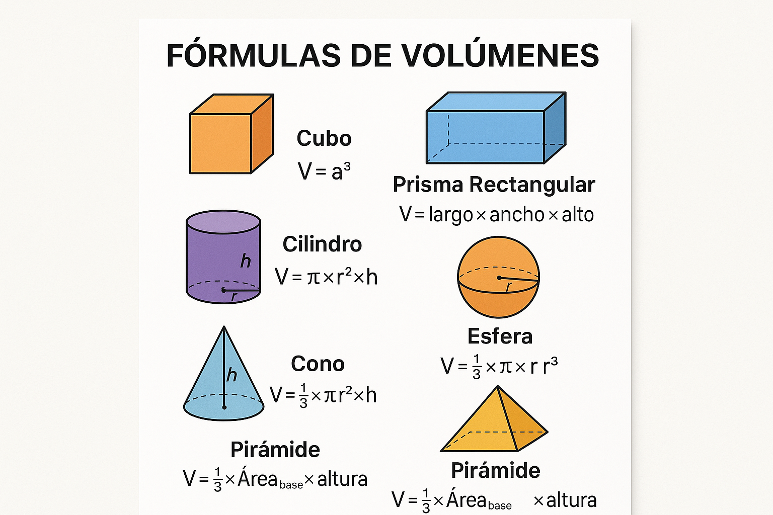 Fórmulas de volúmenes en español
